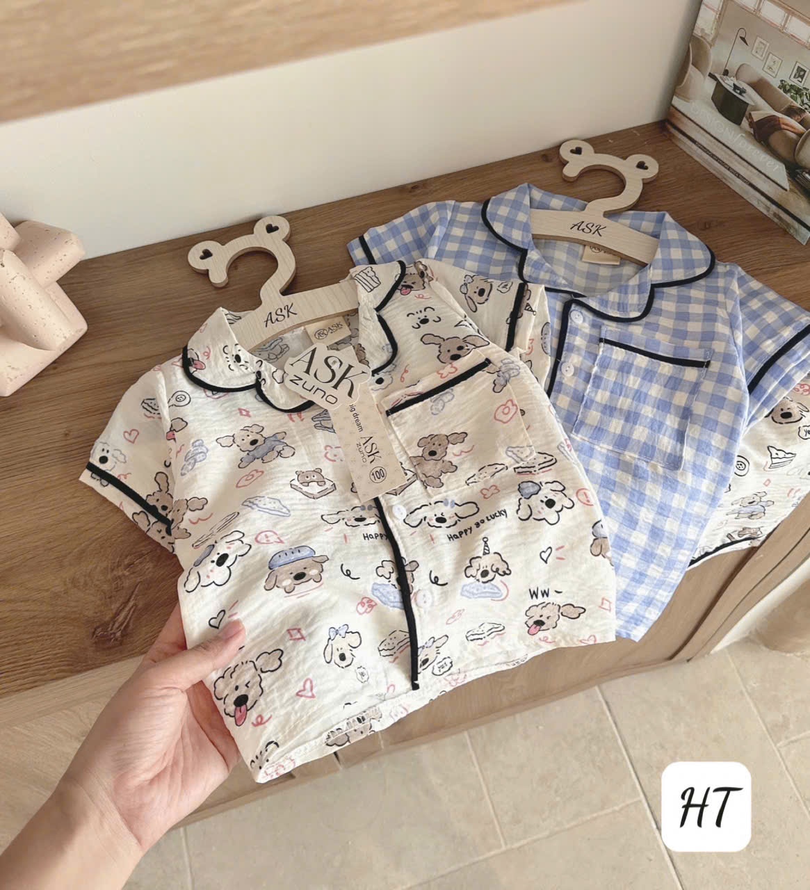 Cv-St44 Set 2 bộ Pijama chất đũi kẻ xanh cho bé trai