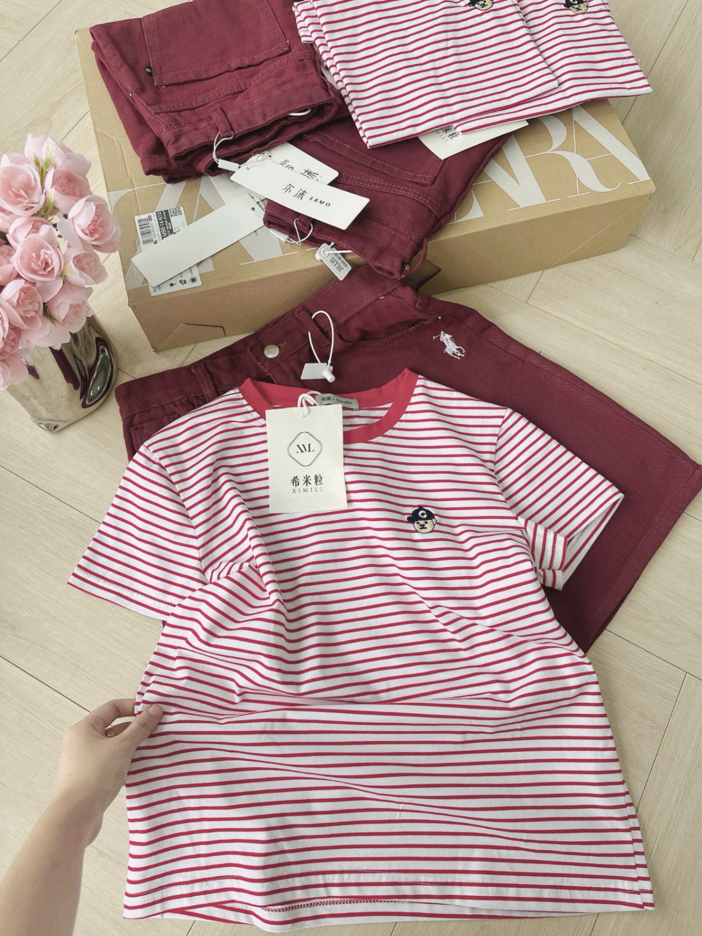 CV-Sn50 Set áo phông & quần Jean short lửng thêu