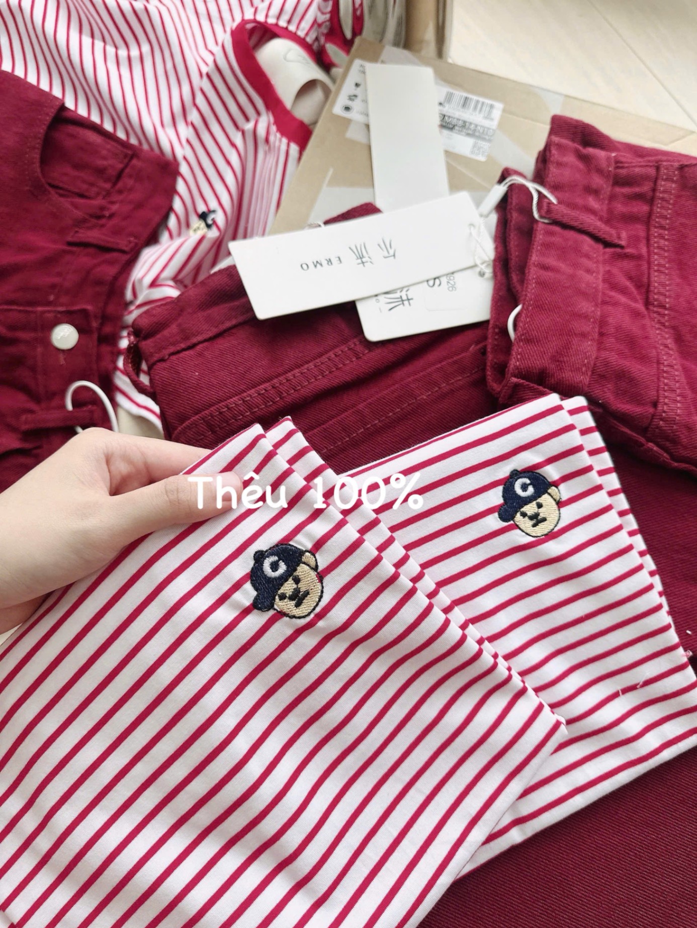 CV-Sn50 Set áo phông & quần Jean short lửng thêu