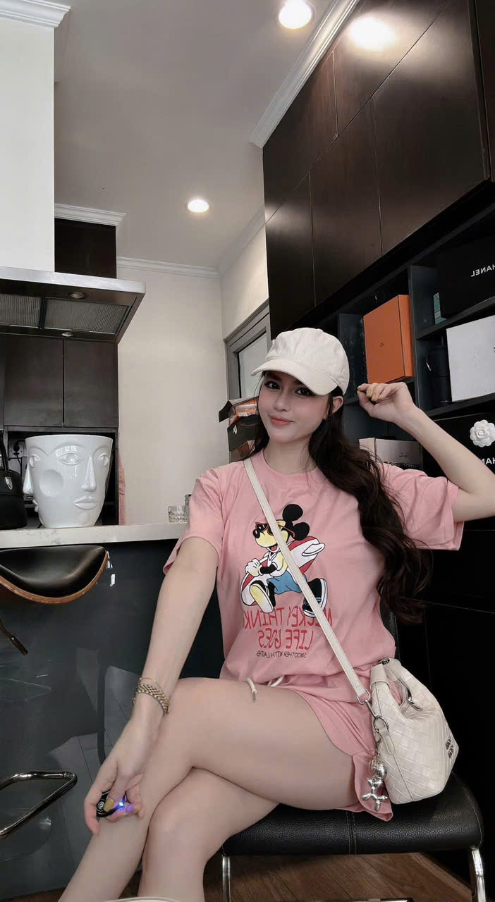 Cv-Sn51 Set cotton Mickey hồng phấn cho nữ