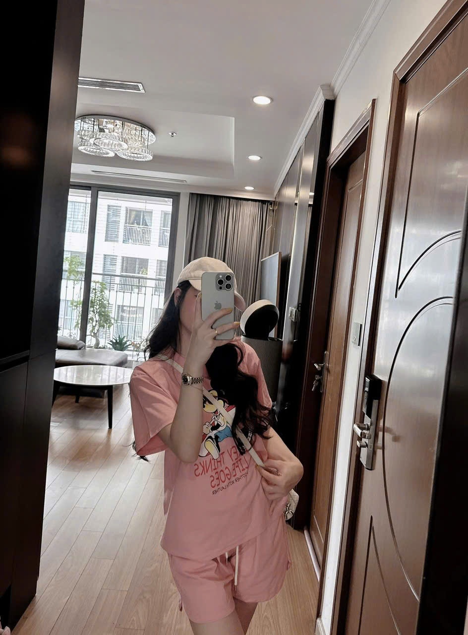 Cv-Sn51 Set cotton Mickey hồng phấn cho nữ