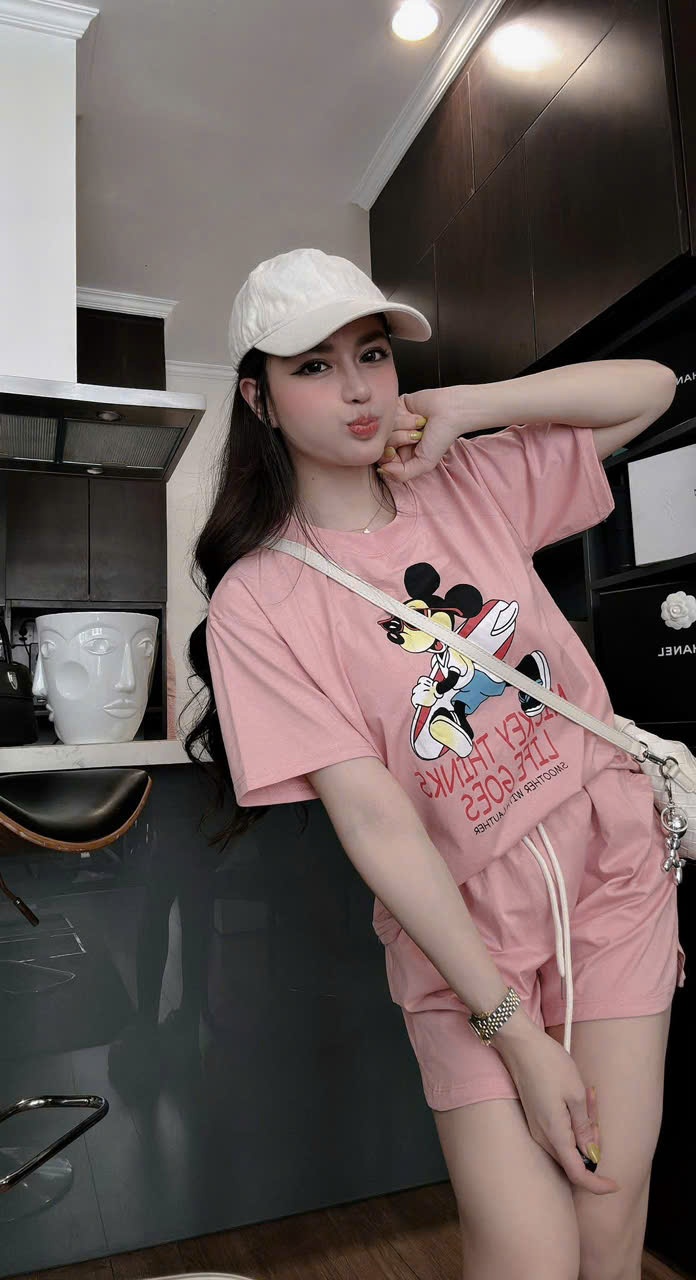 Cv-Sn51 Set cotton Mickey hồng phấn cho nữ