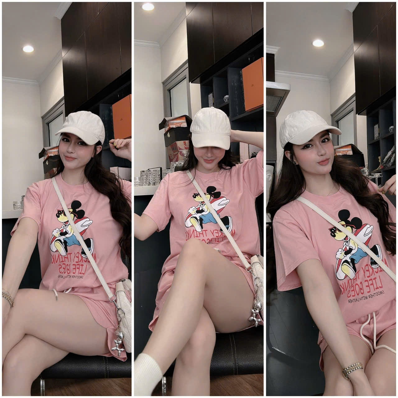 Cv-Sn51 Set cotton Mickey hồng phấn cho nữ