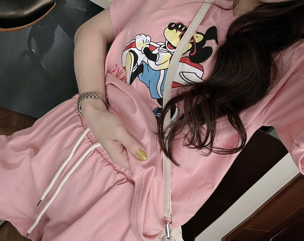 Cv-Sn51 Set cotton Mickey hồng phấn cho nữ