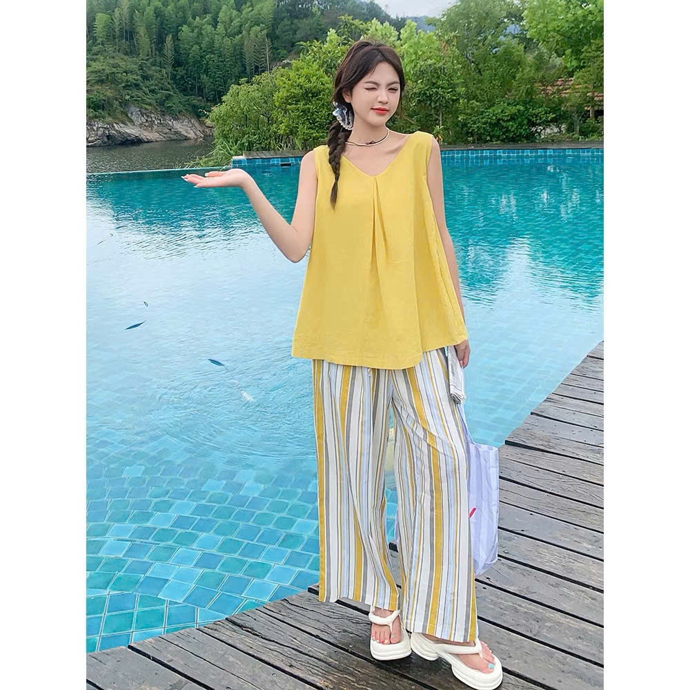 Sb923 Set 3 chi tiết áo vàng kèm chun tóc cho mẹ