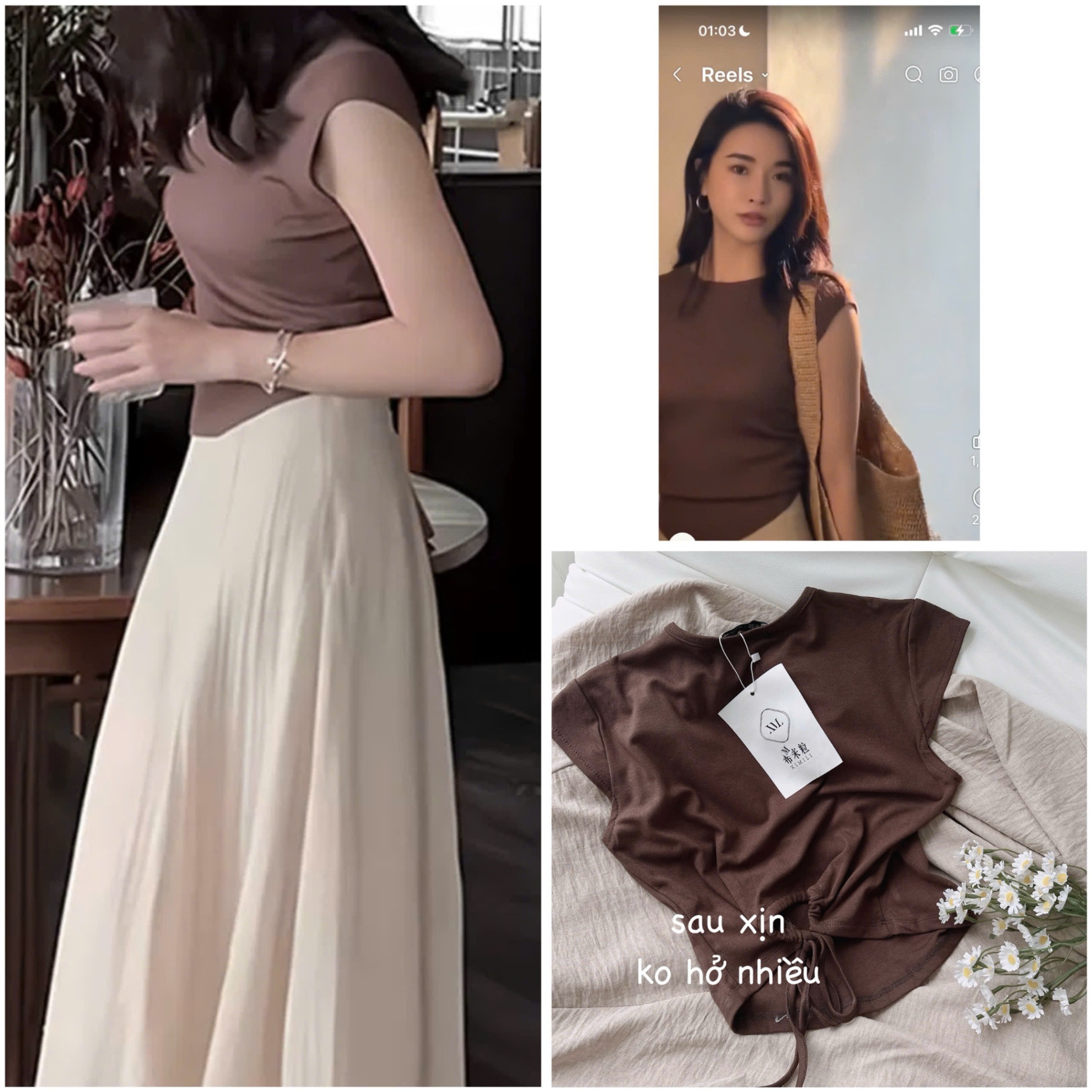 Cv-Sv63 Set chân váy áo rút lưng sau điệu đà