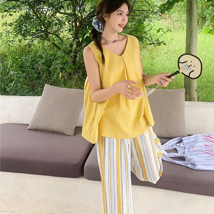 Sb923 Set 3 chi tiết áo vàng kèm chun tóc cho mẹ
