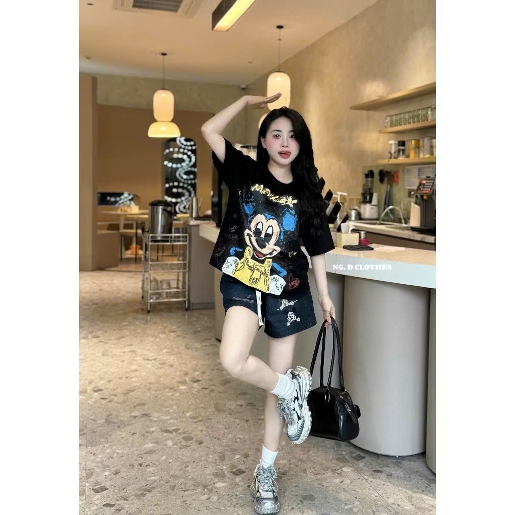 CV-Sq36 Set quần Jean áo thun giấy cho nữ