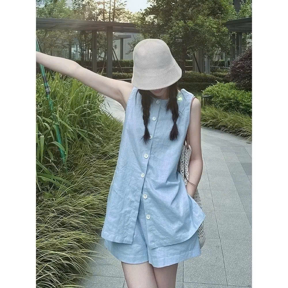 Cv-Sb60 Set 2 bộ Linen sát nách cho nữ