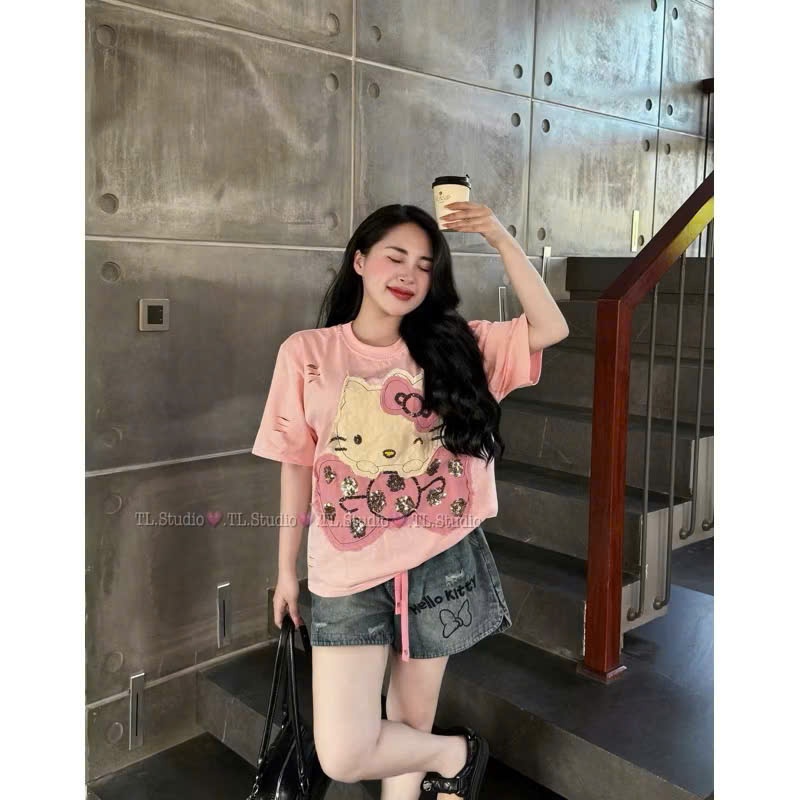 Sd22 Set quần jean áo thun Kitty