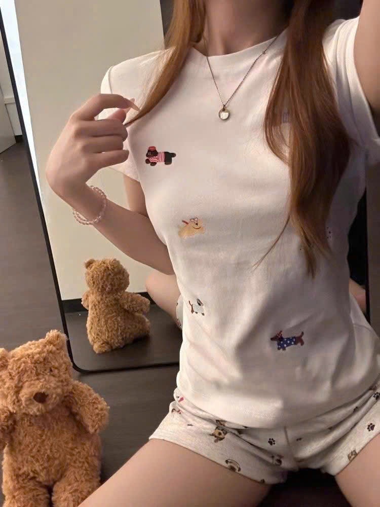 Cv-Bn12 Set bộ áo thun quần short hình dog dễ thương