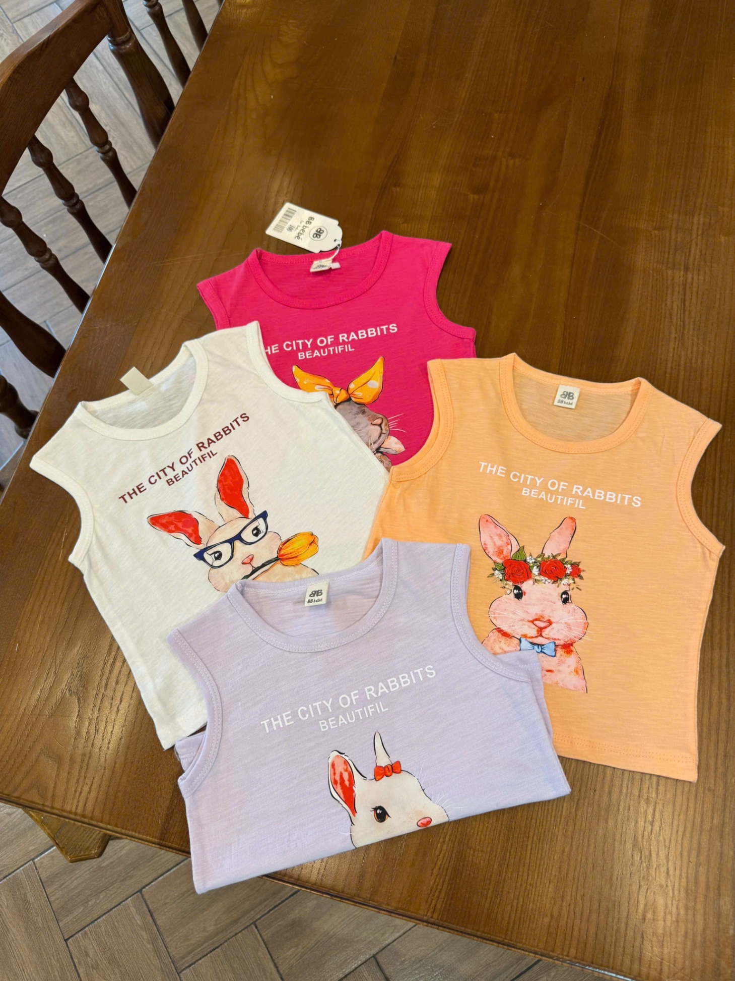 Bbg22 Set 4 áo cotton xước Bunny cho bé gái