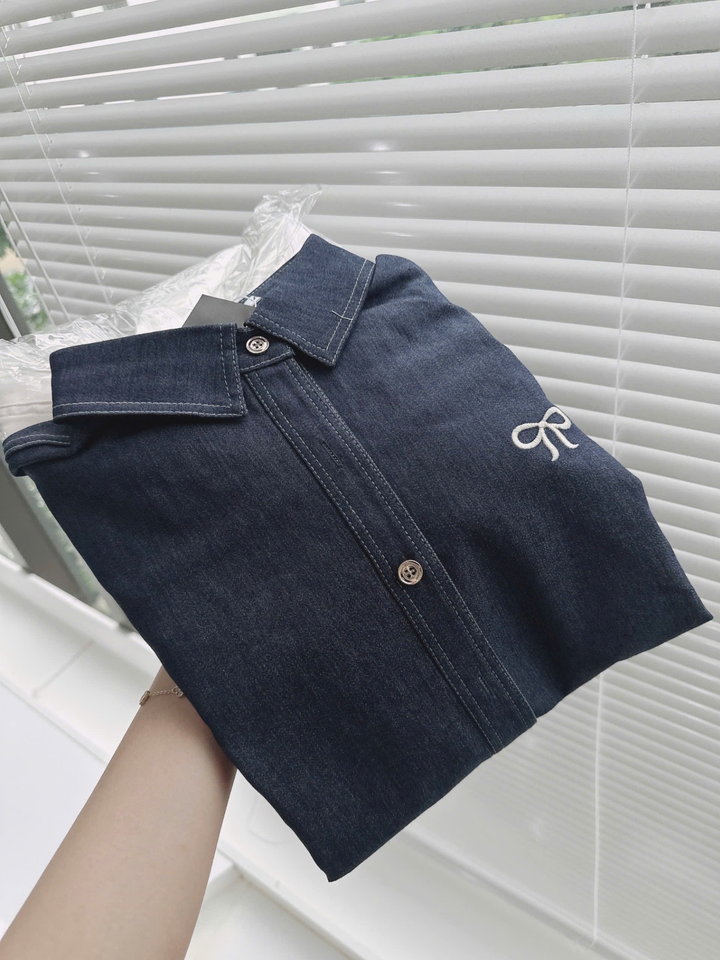 Bdn90 Set áo denim phối short trắng