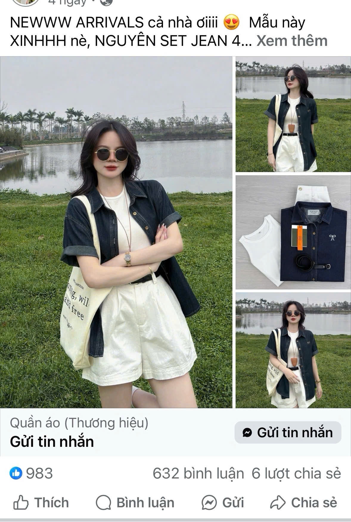 Bdn90 Set áo denim phối short trắng