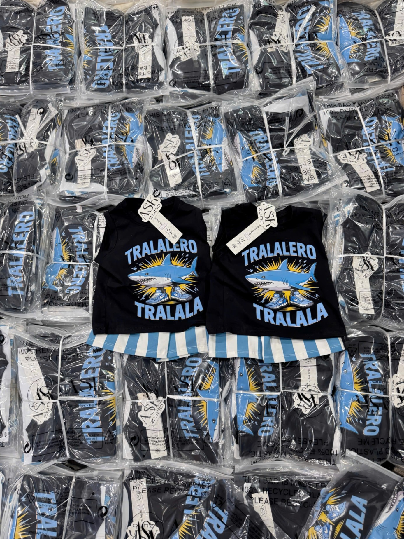 Bkb59 Bộ Tralalero quần kẻ xanh