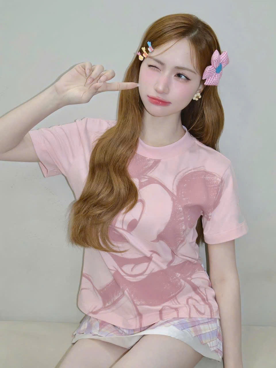 Apn98 Áo phông cotton Mickey pink