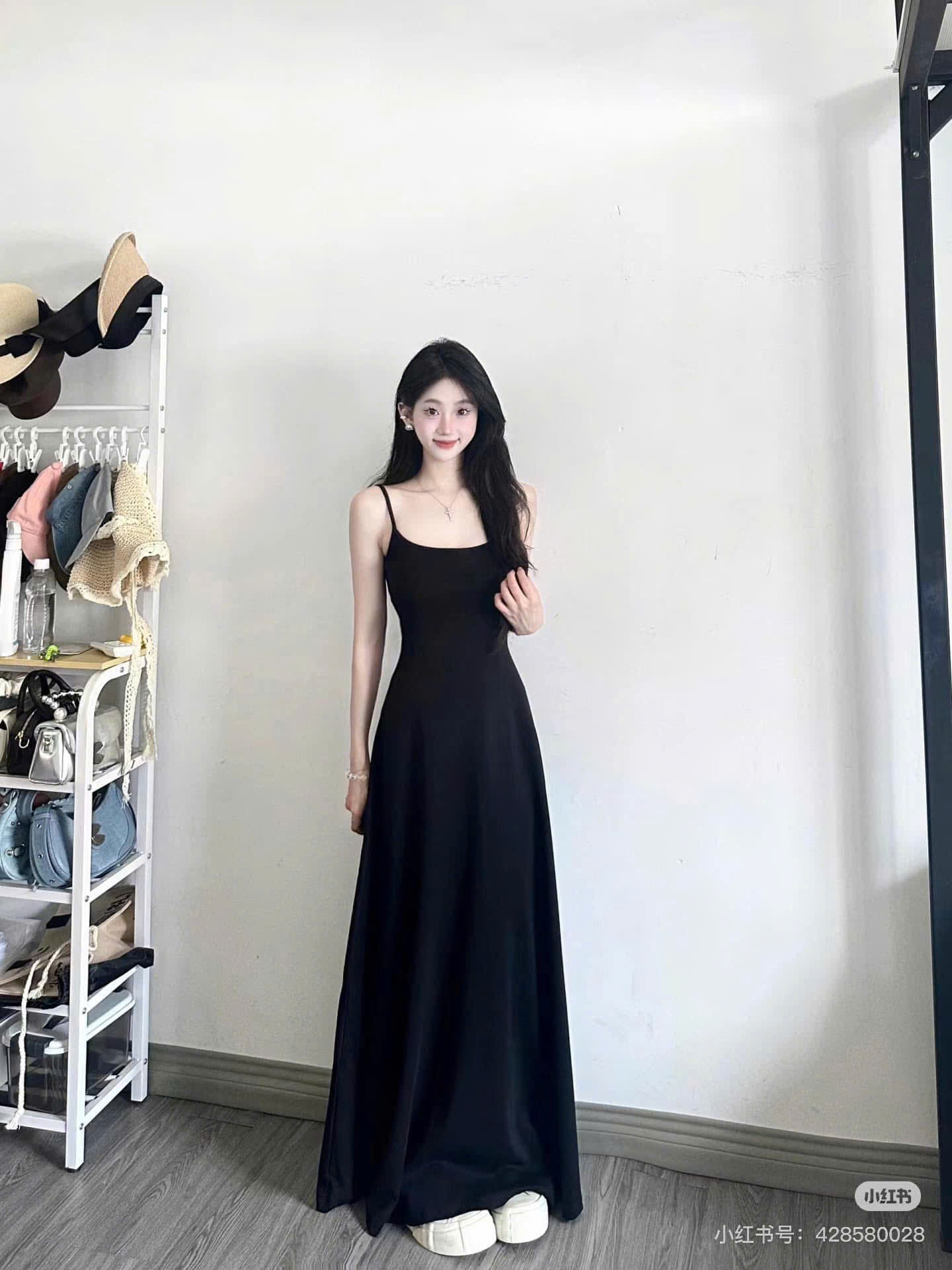 Vzn2 Váy zip dài hai dây mảnh đệm ngực