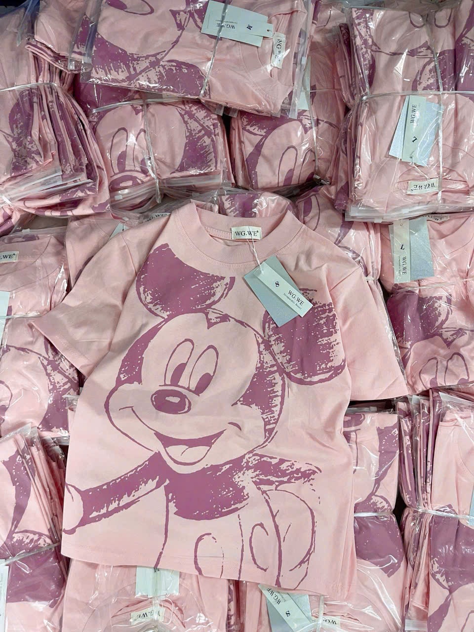 Apn98 Áo phông cotton Mickey pink