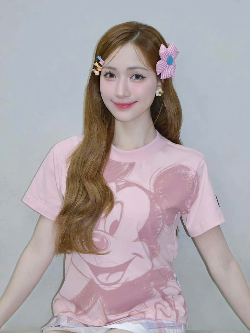 Apn98 Áo phông cotton Mickey pink