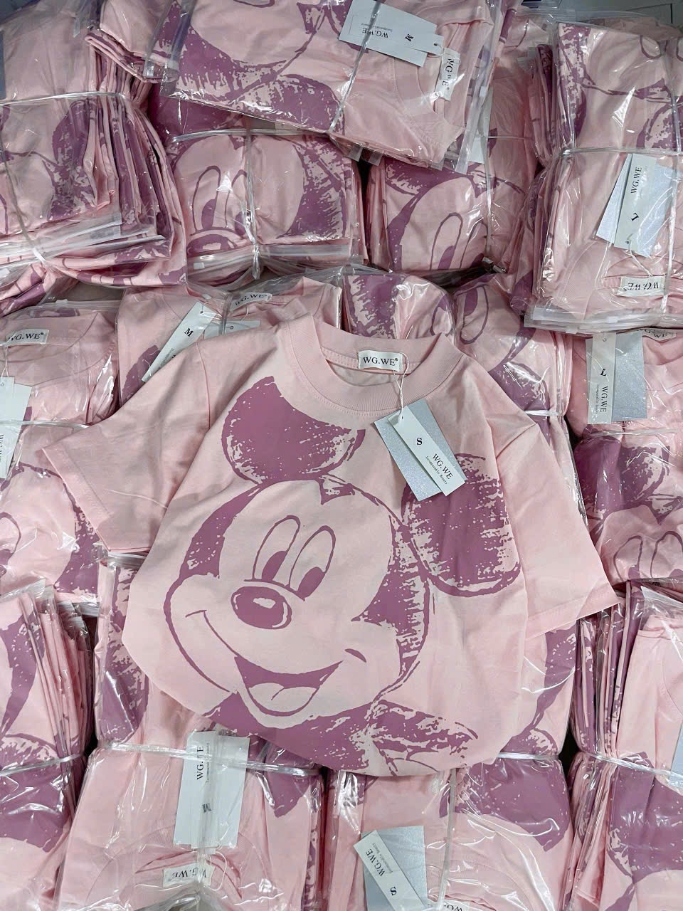 Apn98 Áo phông cotton Mickey pink
