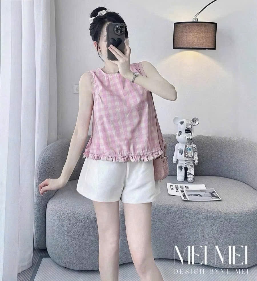 S 854 Sét Bộ kẻ hồng sắt nách