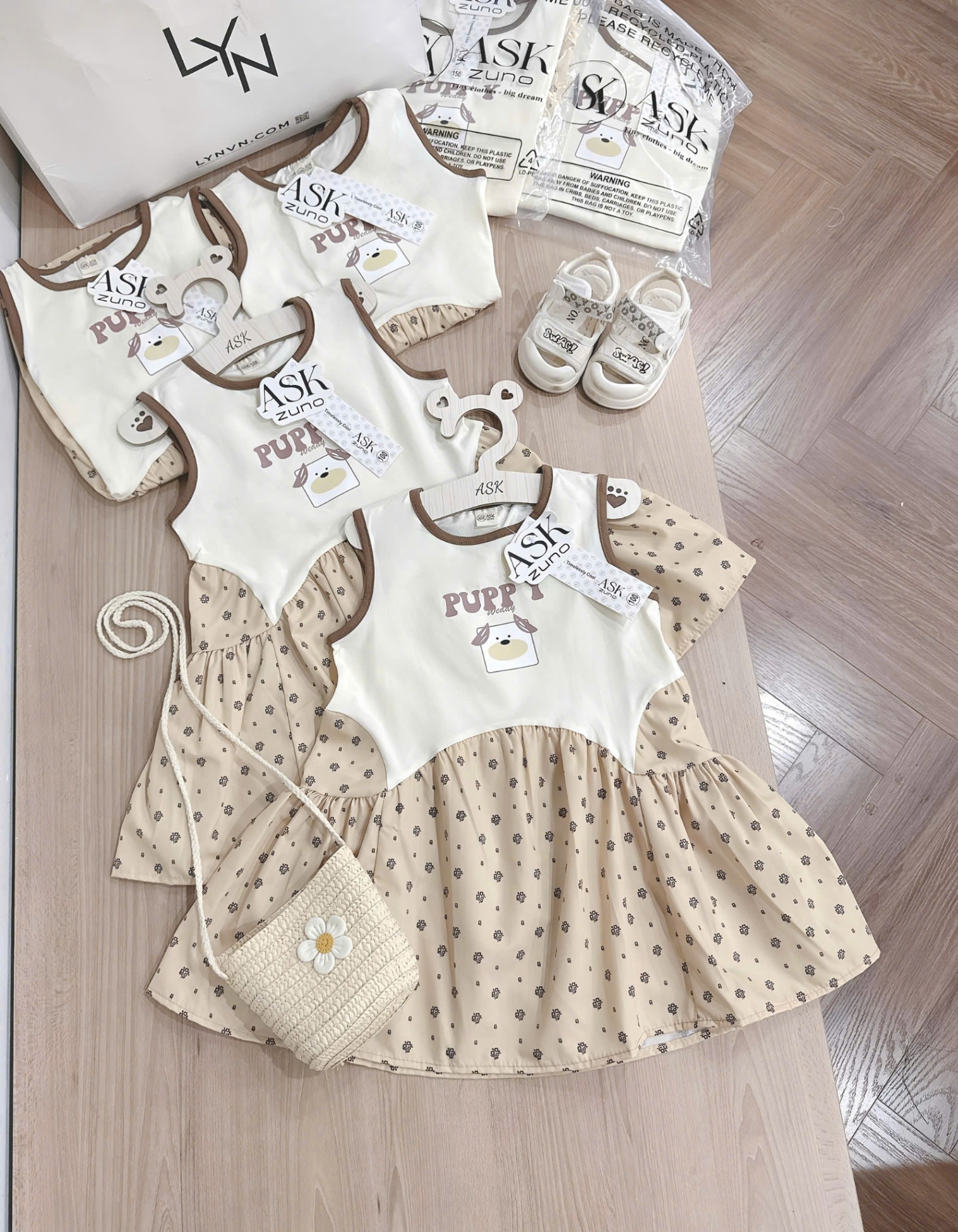 Vxb3 Váy cotton xòe hoa nhí Puppy phối thô mềm