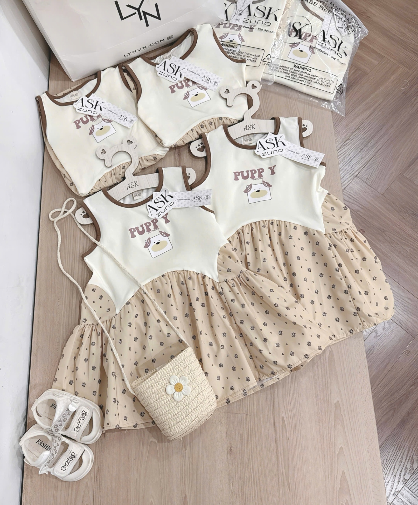 Vxb3 Váy cotton xòe hoa nhí Puppy phối thô mềm