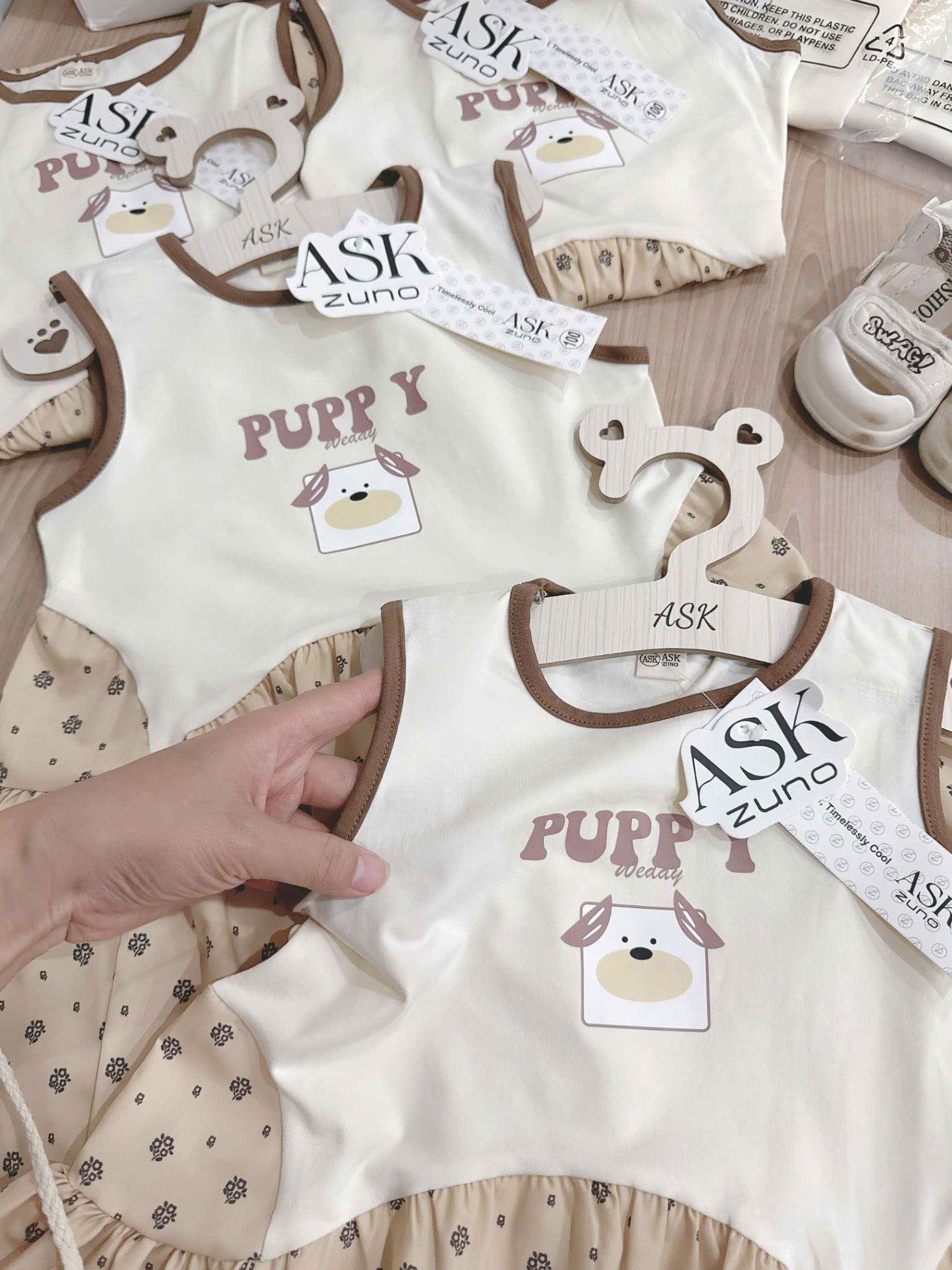 Vxb3 Váy cotton xòe hoa nhí Puppy phối thô mềm