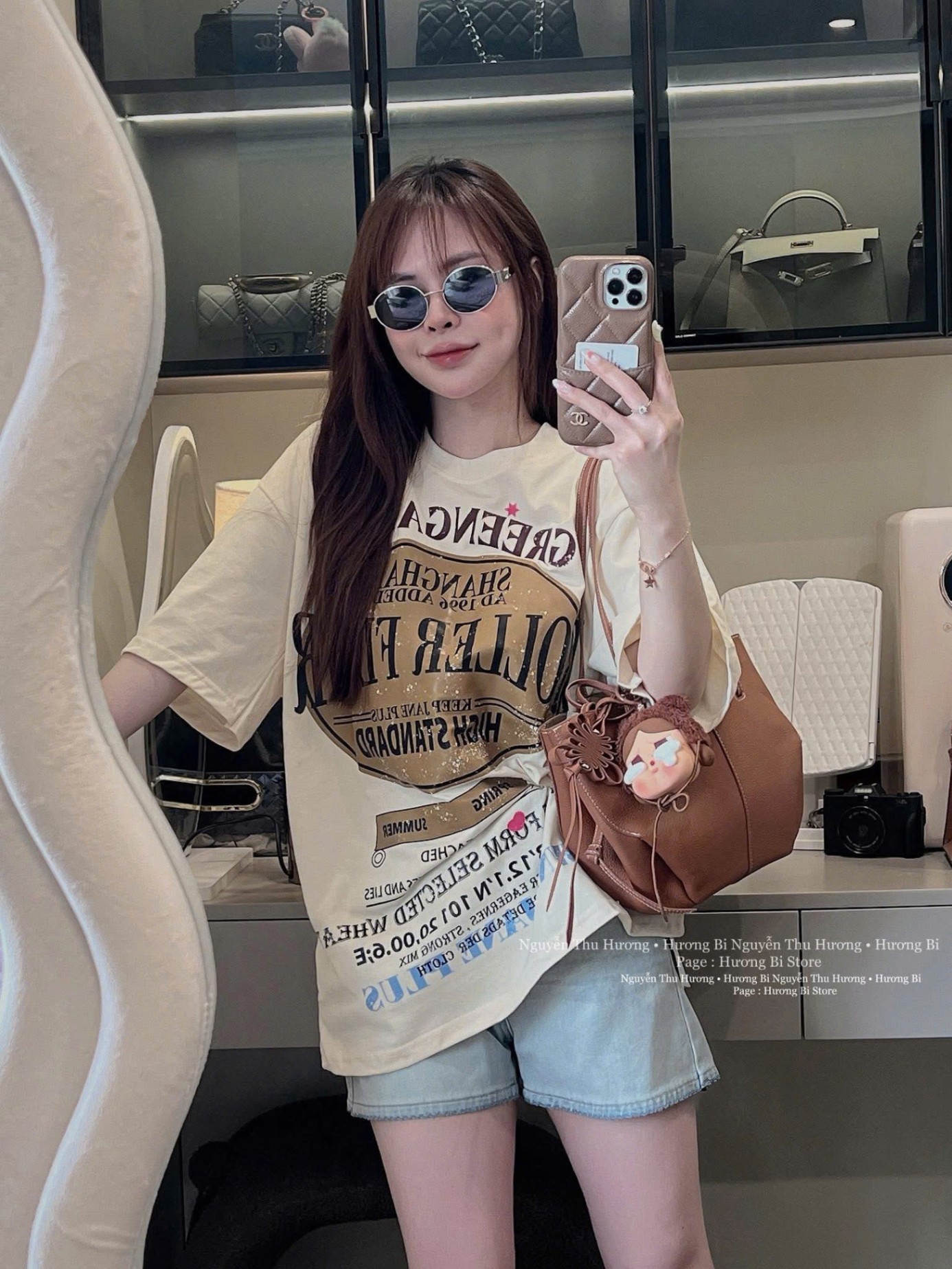 Saq9 Set áo chữ tone Nâu kèm quần short Jean bạc
