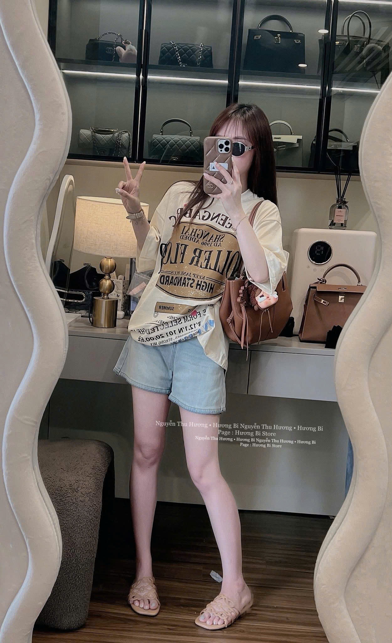 Saq9 Set áo chữ tone Nâu kèm quần short Jean bạc