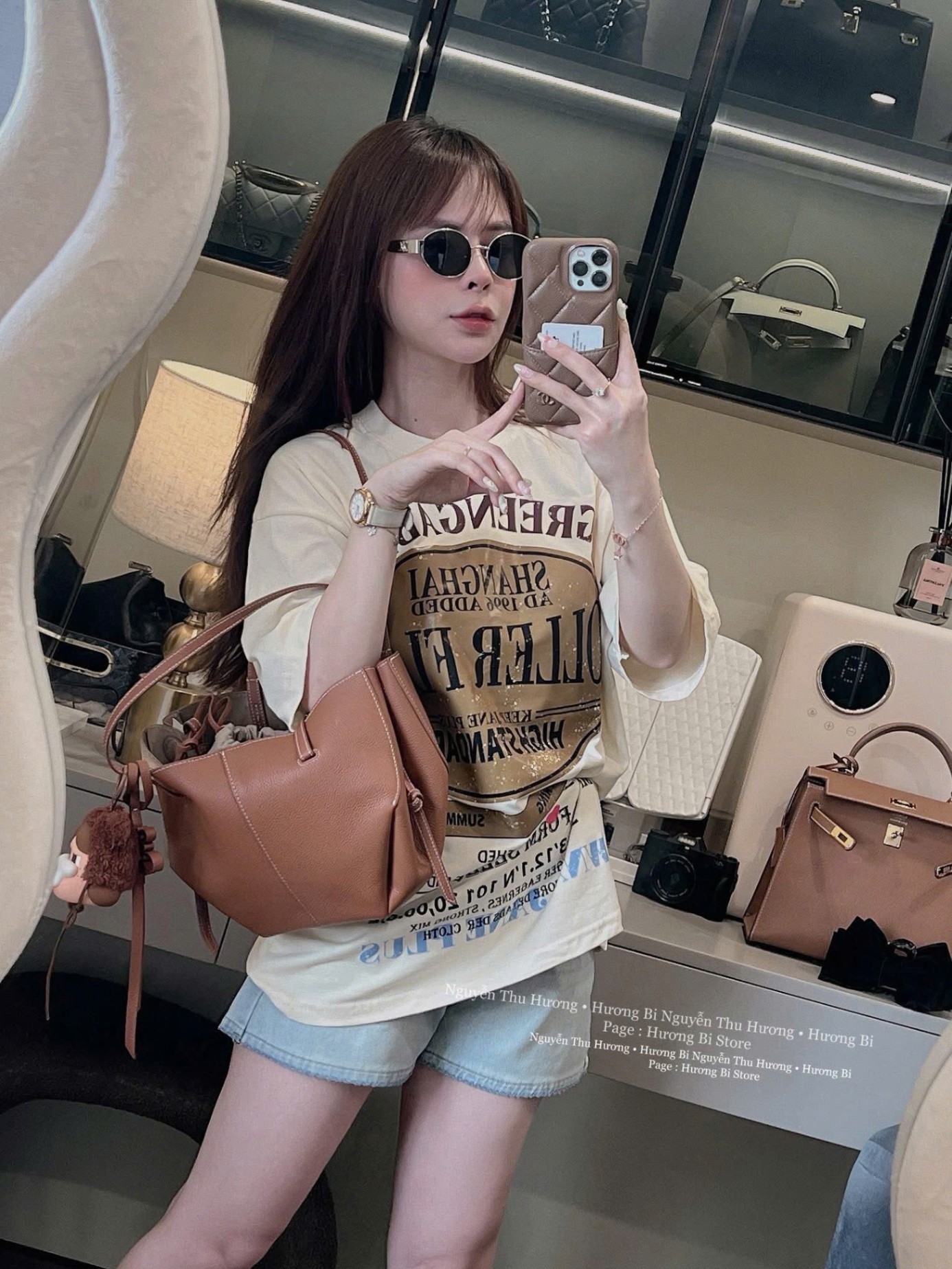 Saq9 Set áo chữ tone Nâu kèm quần short Jean bạc