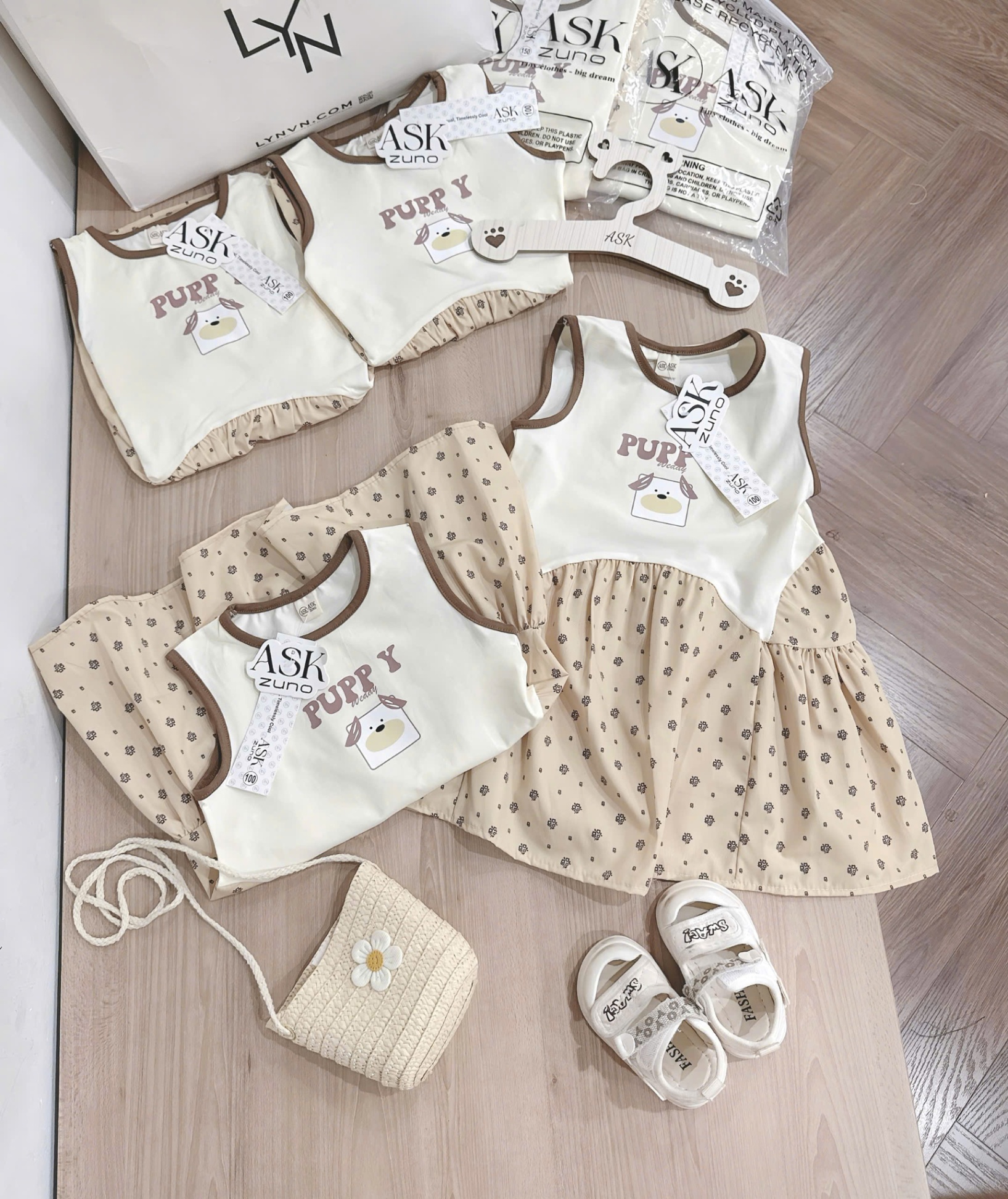 Vxb3 Váy cotton xòe hoa nhí Puppy phối thô mềm