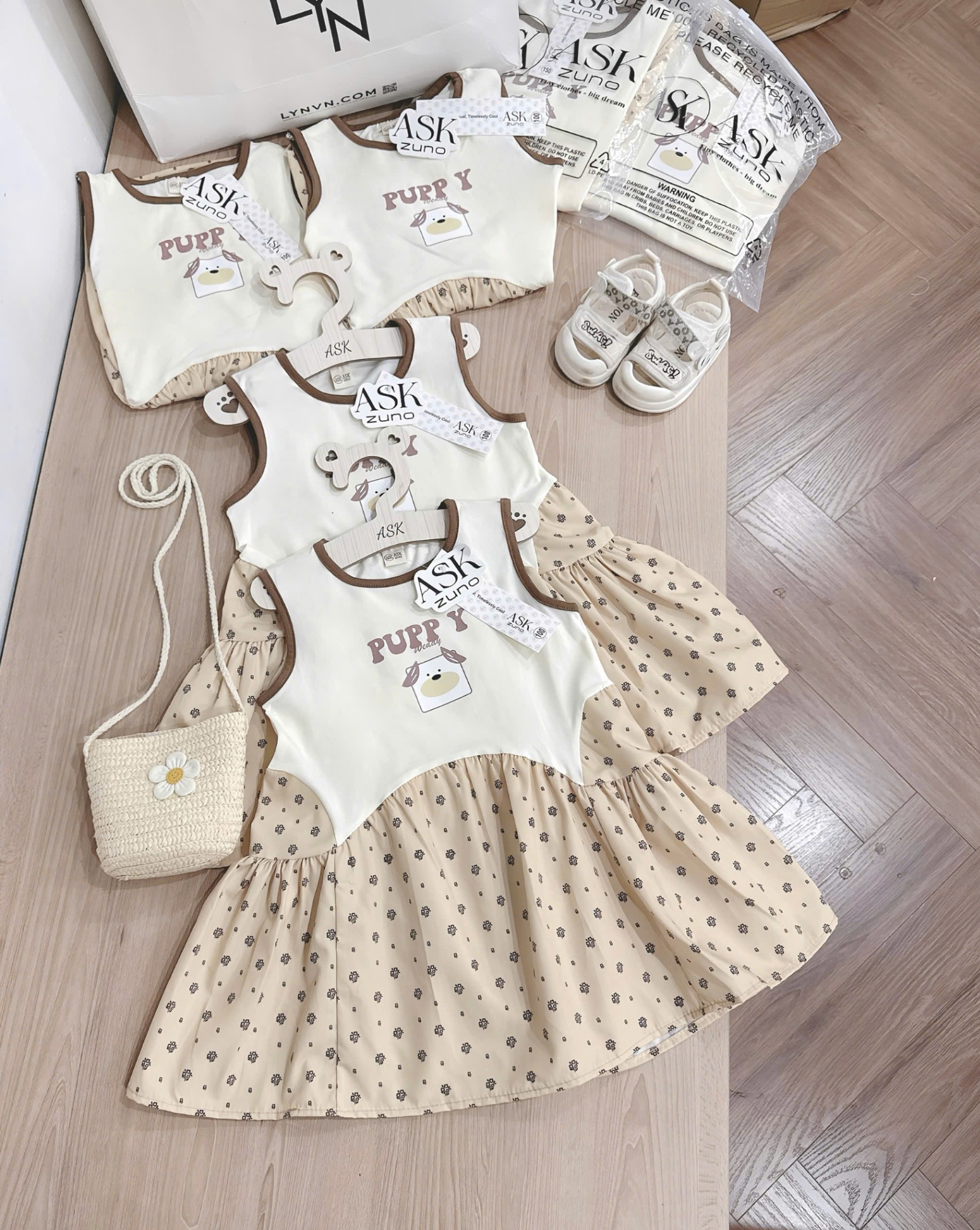 Vxb3 Váy cotton xòe hoa nhí Puppy phối thô mềm