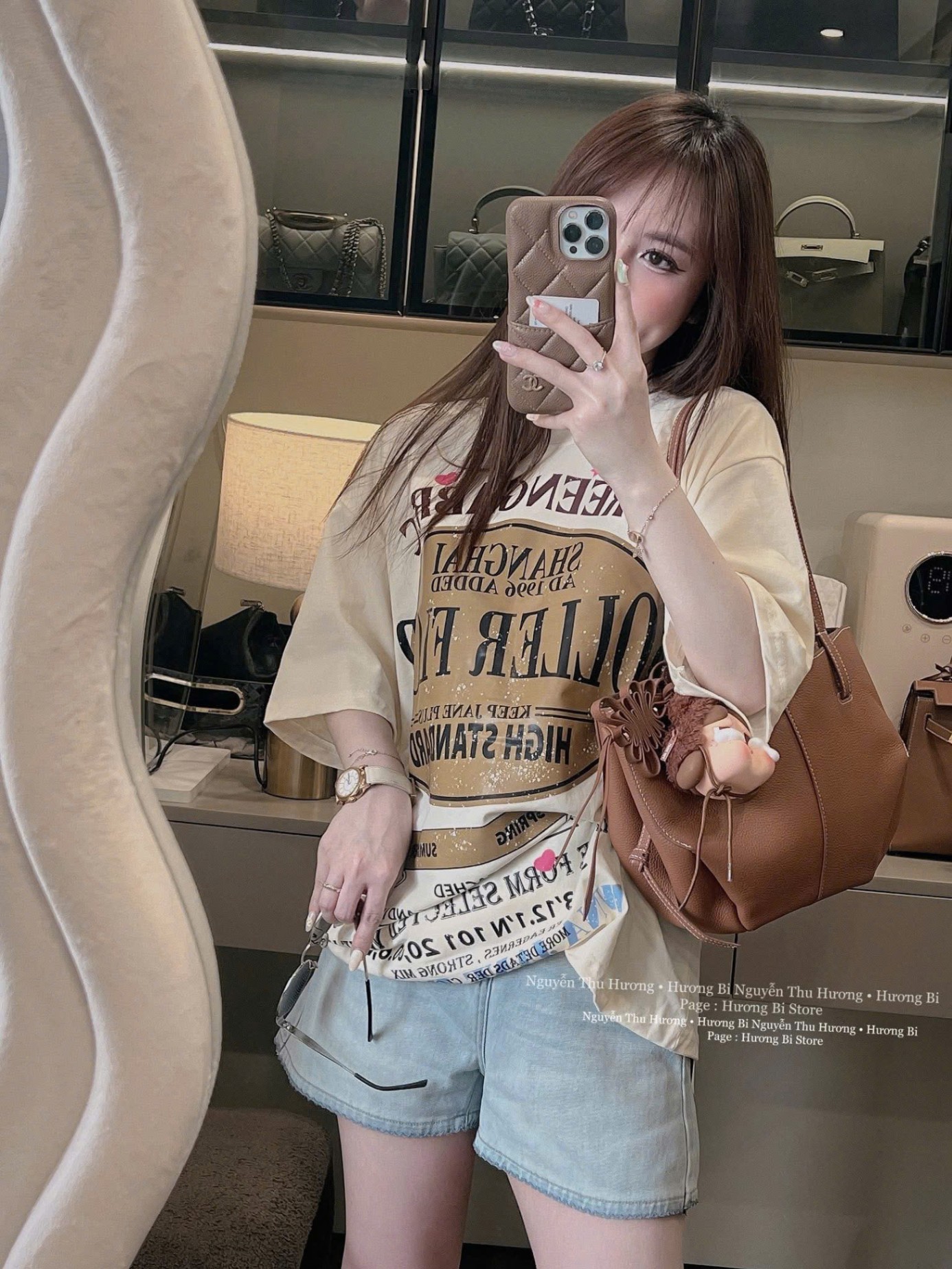 Saq9 Set áo chữ tone Nâu kèm quần short Jean bạc