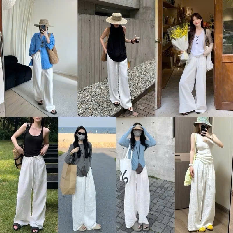 Qdn6 Quần đũi dài nữ ống suông rộng Linen