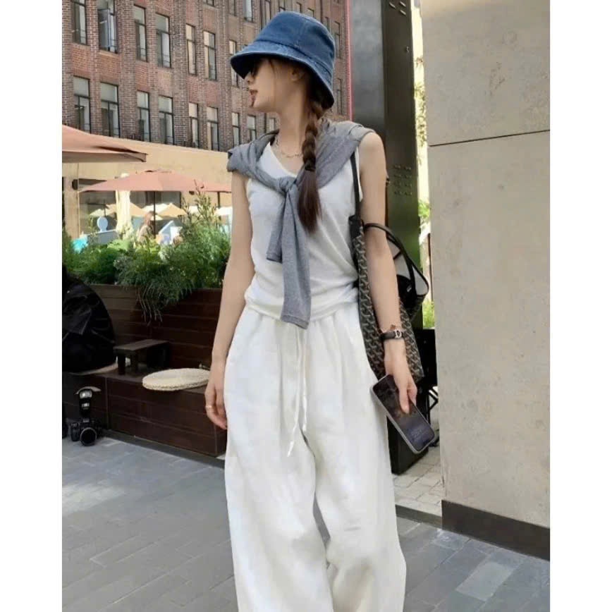 Qdn6 Quần đũi dài nữ ống suông rộng Linen