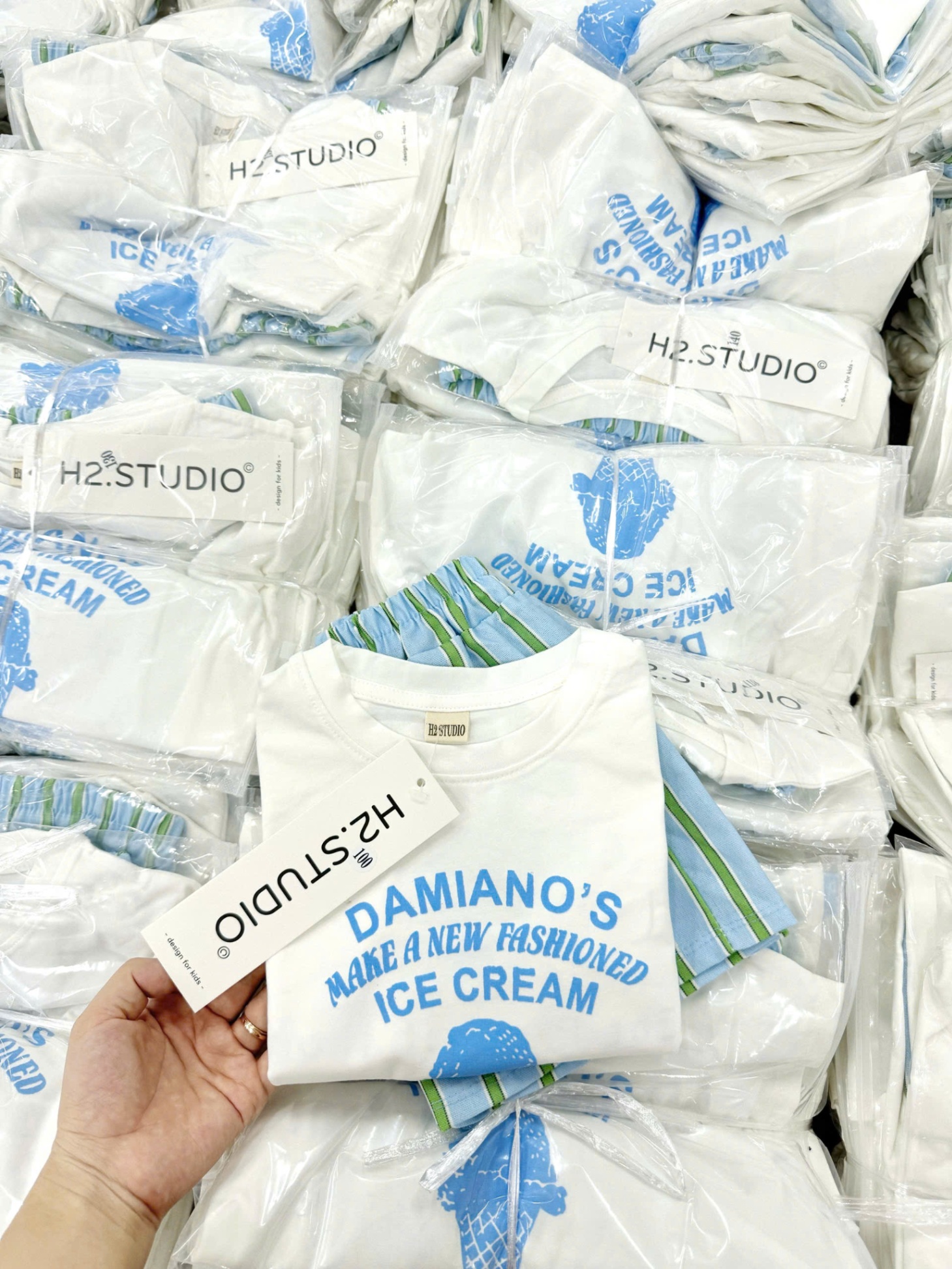 Bbt22 Set ba lỗ quần kẻ Ice Cream cho bé trai