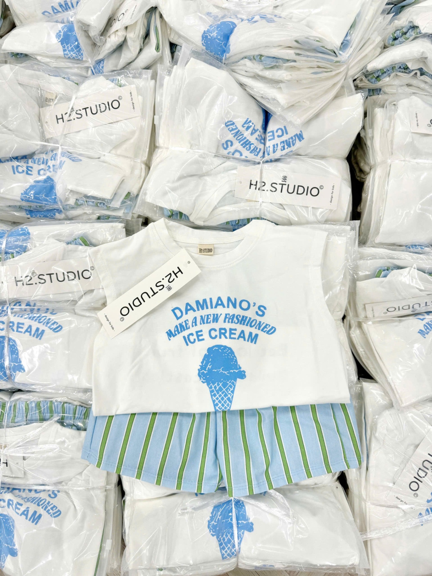 Bbt22 Set ba lỗ quần kẻ Ice Cream cho bé trai