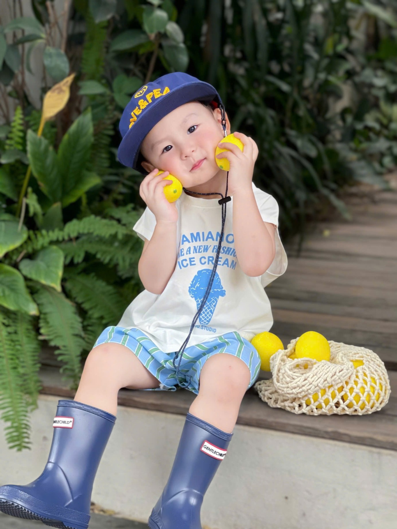 Bbt22 Set ba lỗ quần kẻ Ice Cream cho bé trai