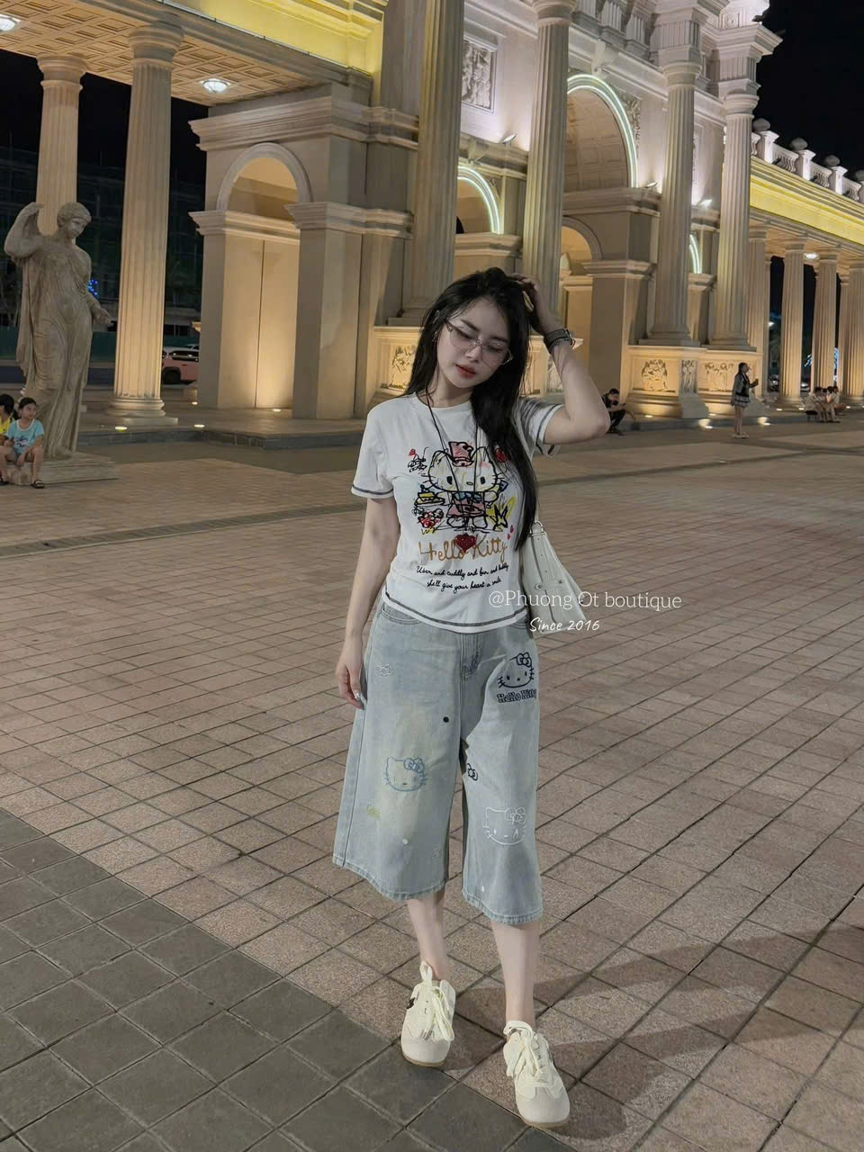 Bn33 Set Kitty quần ngố hình thêu mix áo phông