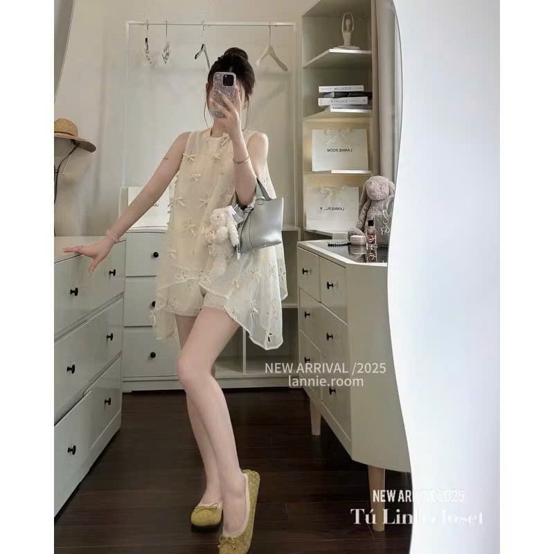 Sb012 Set ren hoa phối tơ sát nách mix quần đùi trong