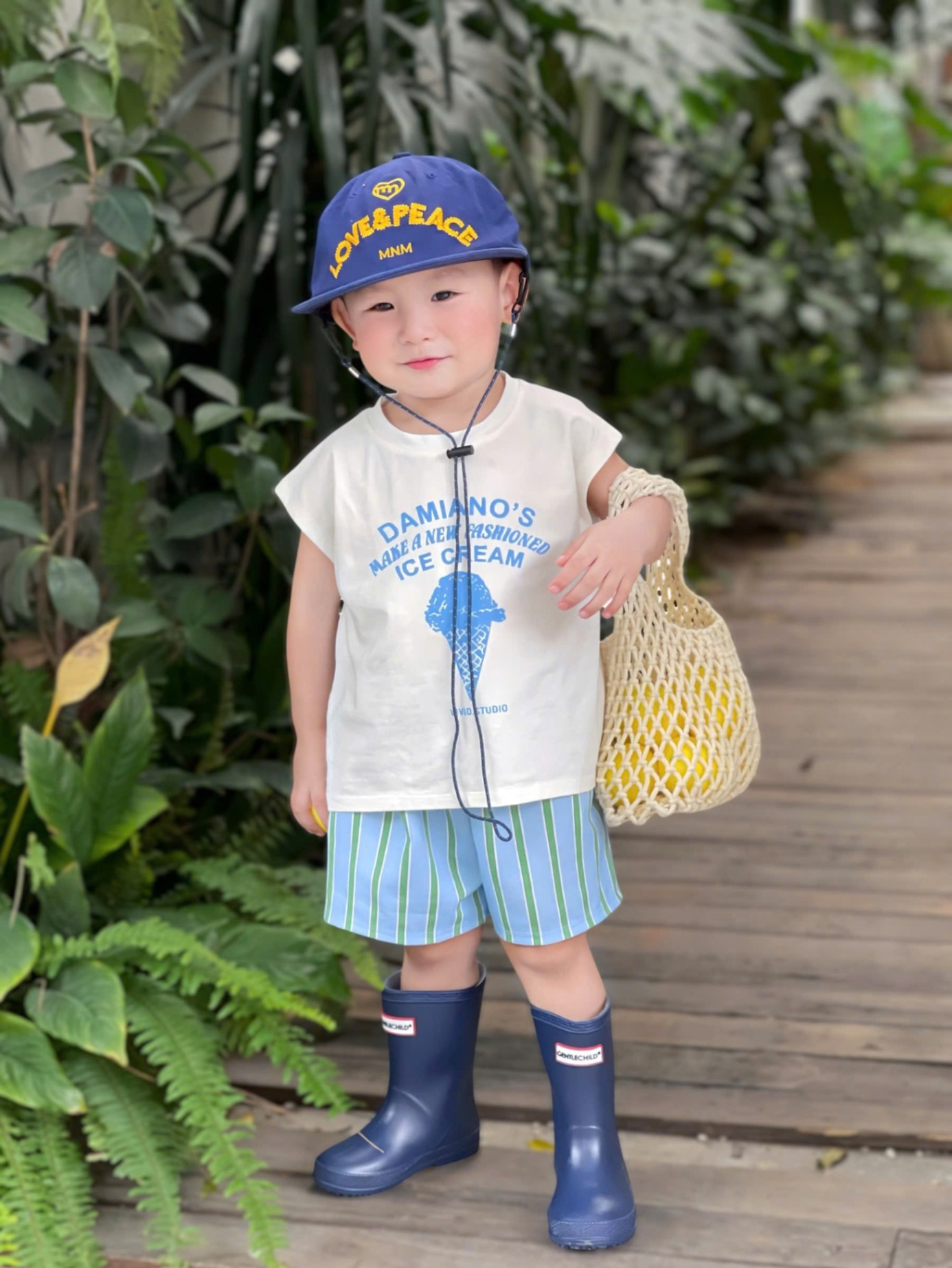 Bbt22 Set ba lỗ quần kẻ Ice Cream cho bé trai