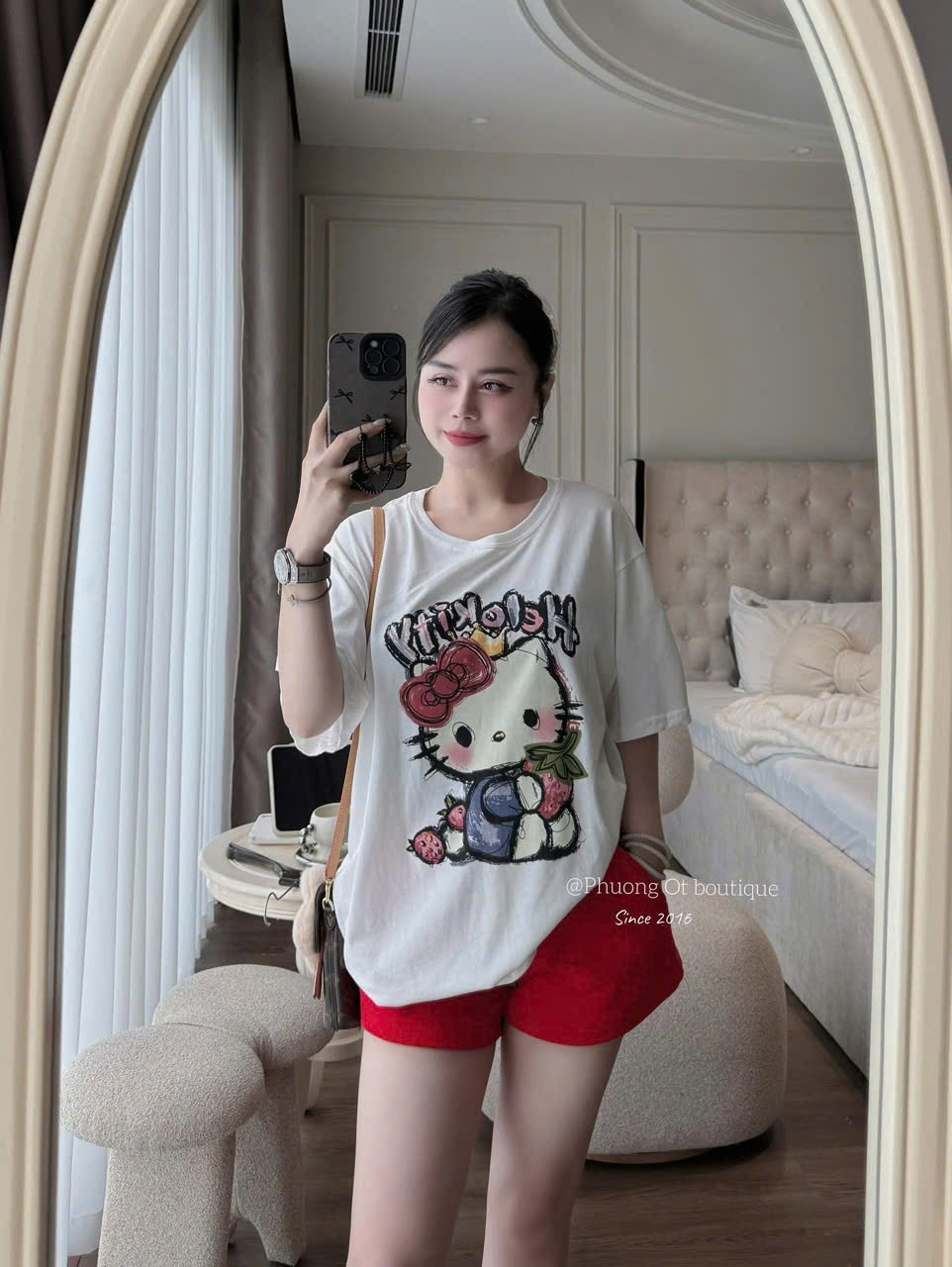 Sbn01 - Set áo Hello kitty mix quần sooc đỏ