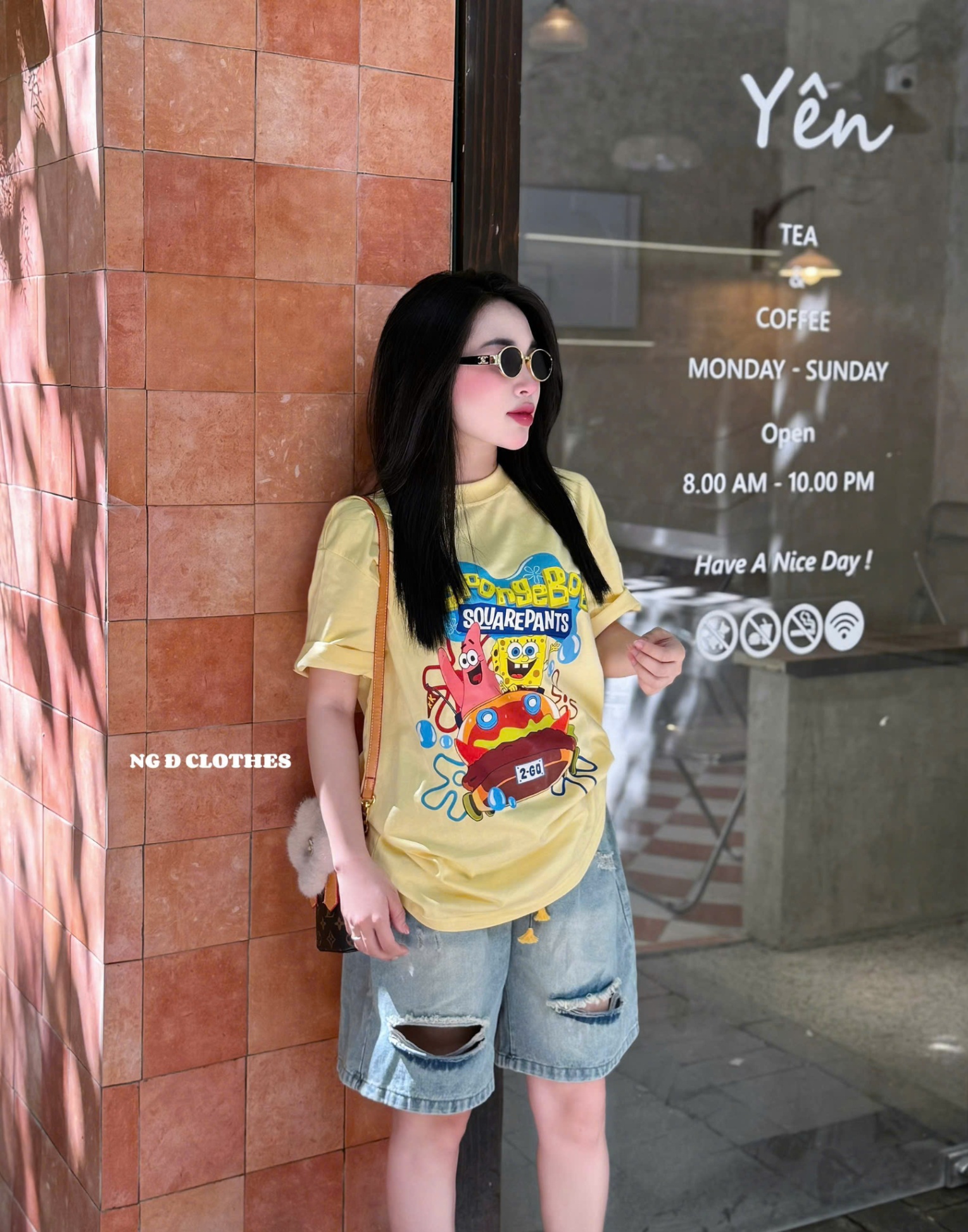 Bjn25 - Set áo phông bọt biển mix quần ngố jean rách