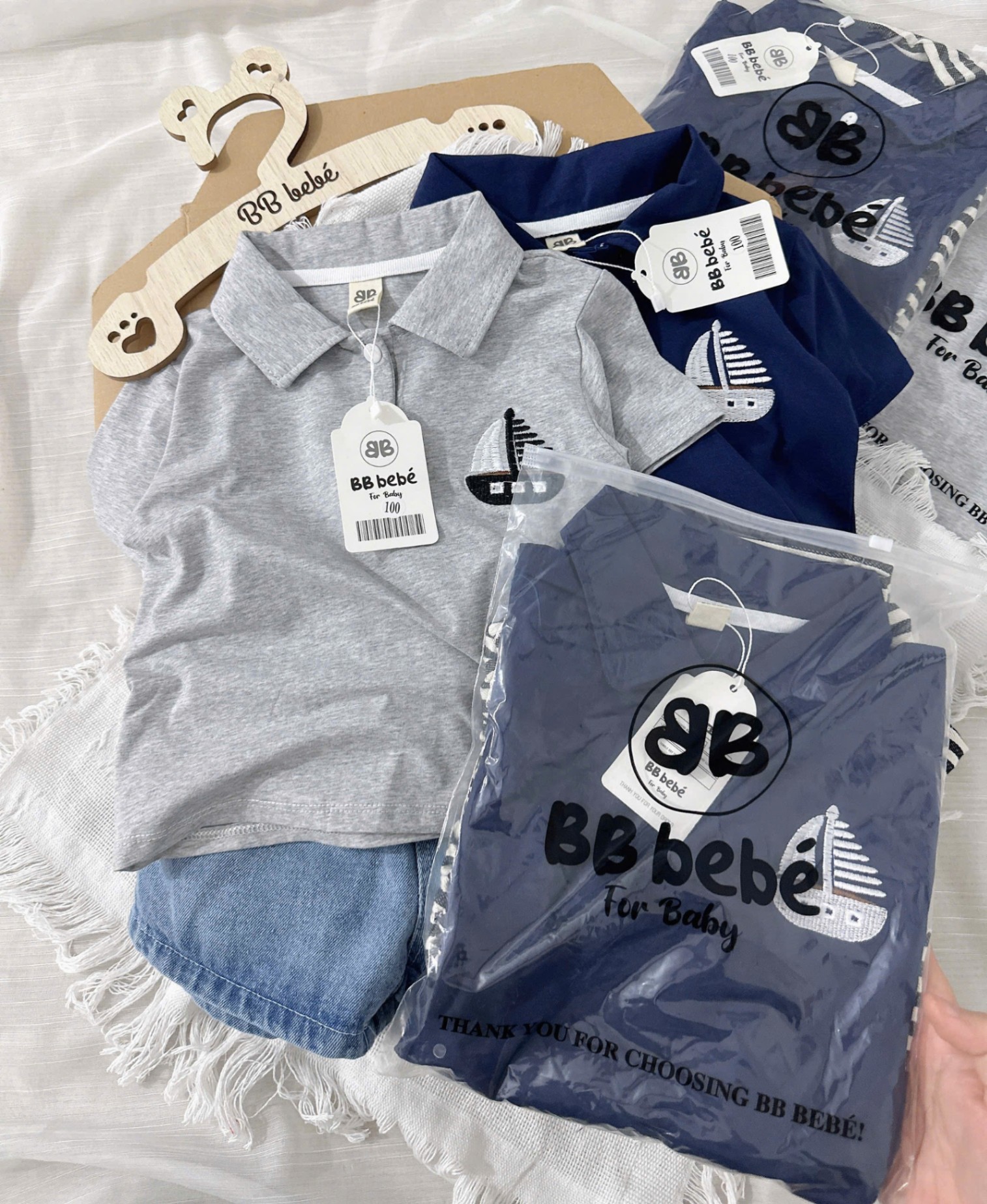 AP5 - Set áo Polo phối quần bò cho bé trai