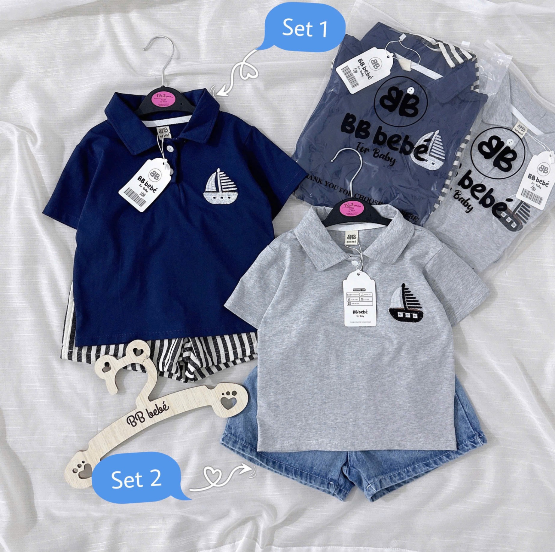 AP5 - Set áo Polo phối quần bò cho bé trai