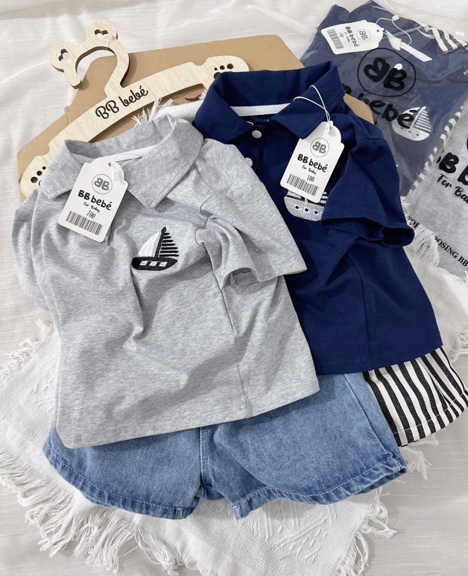 AP5 - Set áo Polo phối quần bò cho bé trai