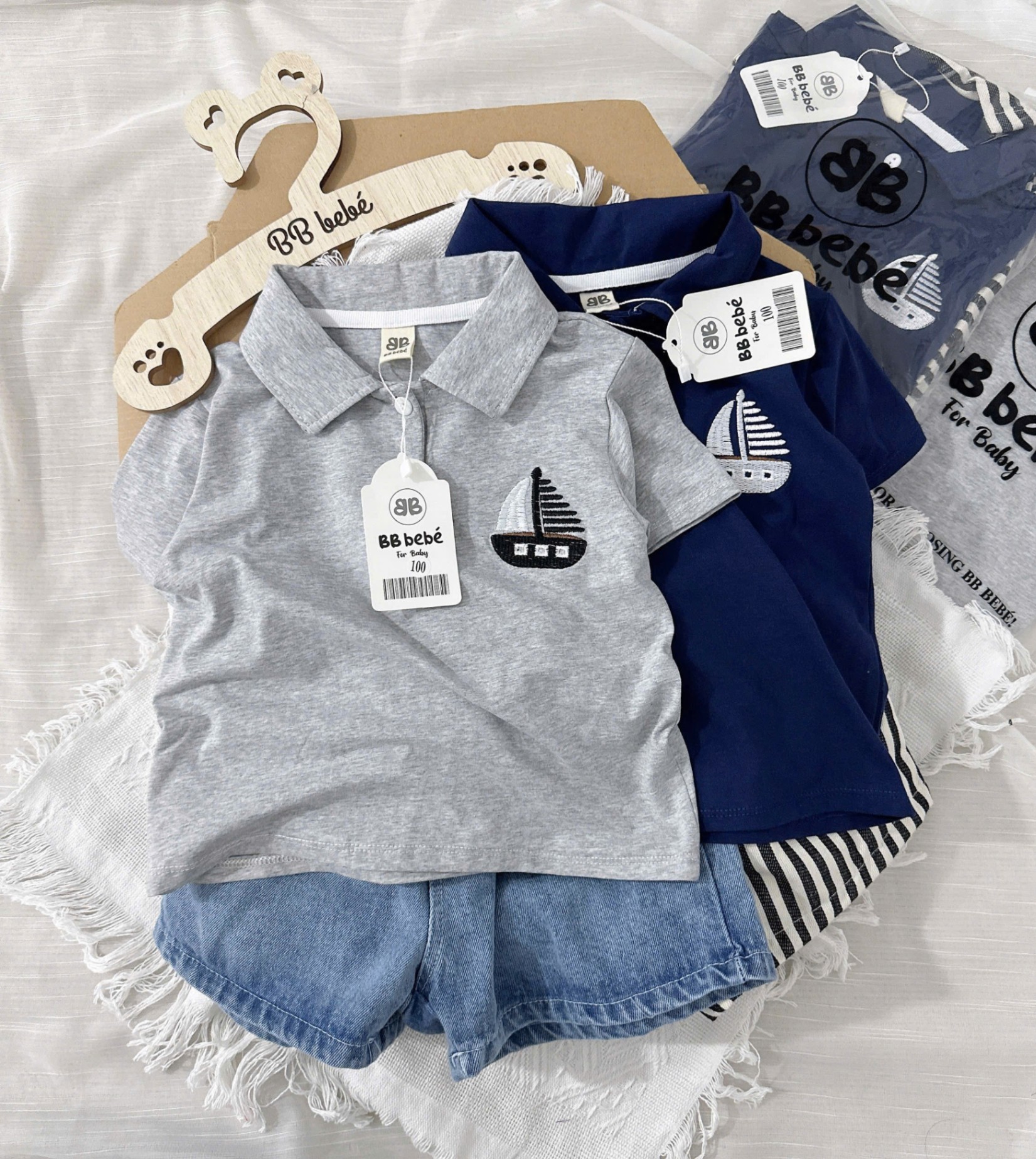 AP5 - Set áo Polo phối quần bò cho bé trai