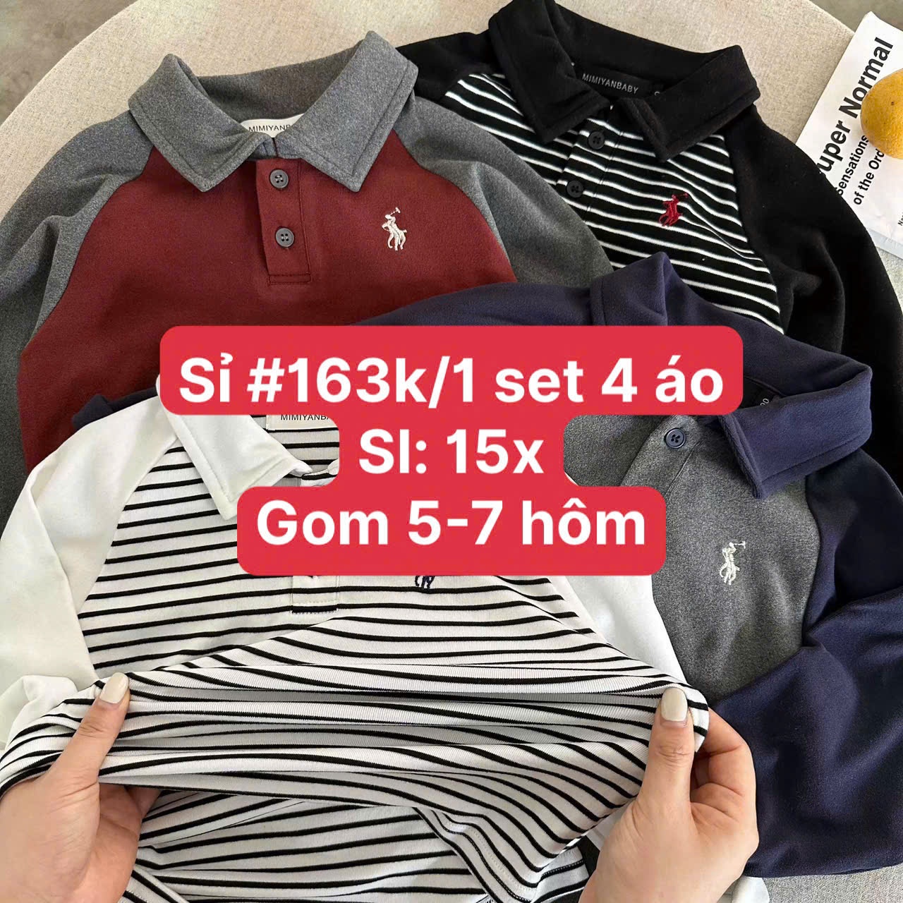 AB51 SET 4 ÁO POLO THÊU NGỰA CHO BÉ