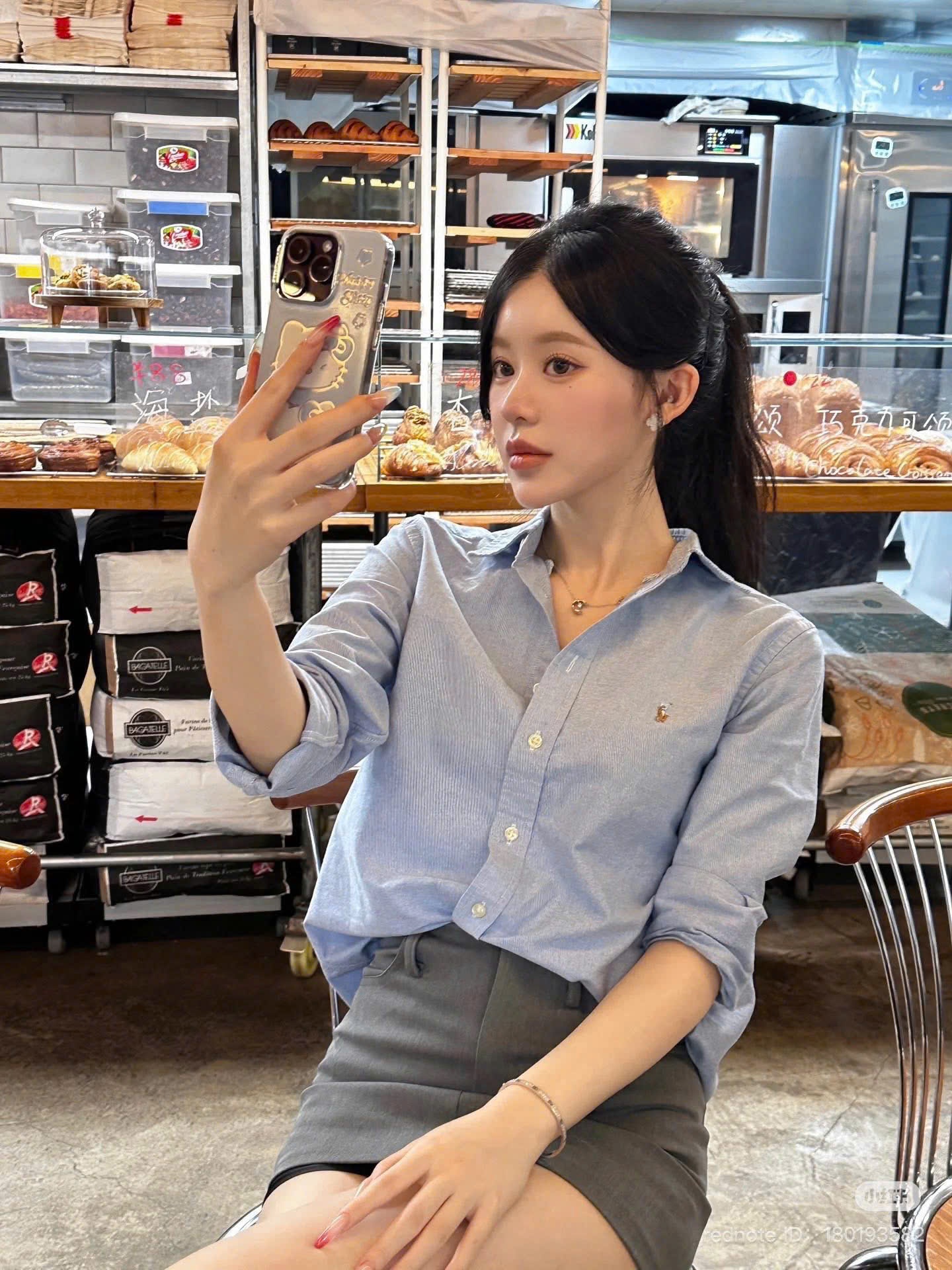 Z75# ÁO SƠ MI XANH THÊU NGỰA CHO NỮ